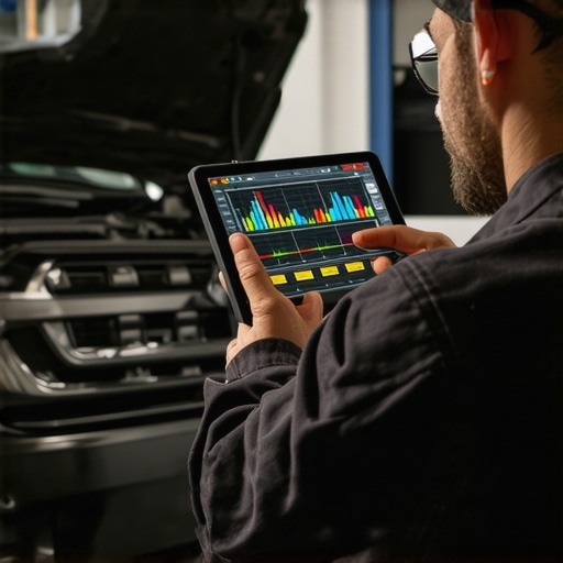 A mechanic analyzing real-time engine data on a tablet to diagnose vehicle issues correctly.