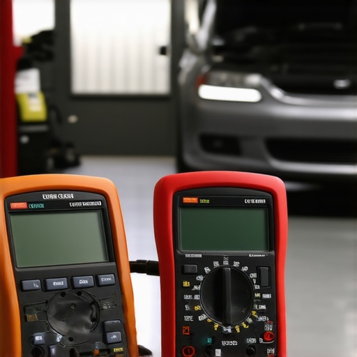 Digital multimeter and OBD-II scanner on a workbench