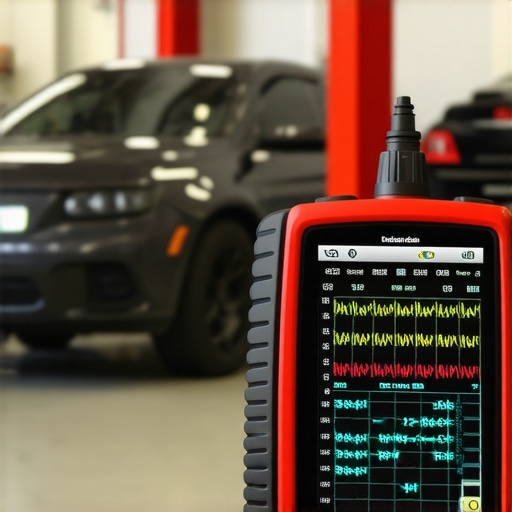 Professional Bi-Directional Diagnostic Scan Tool in Use A mechanic using a professional diagnostic scanner to view live engine data and waveforms.