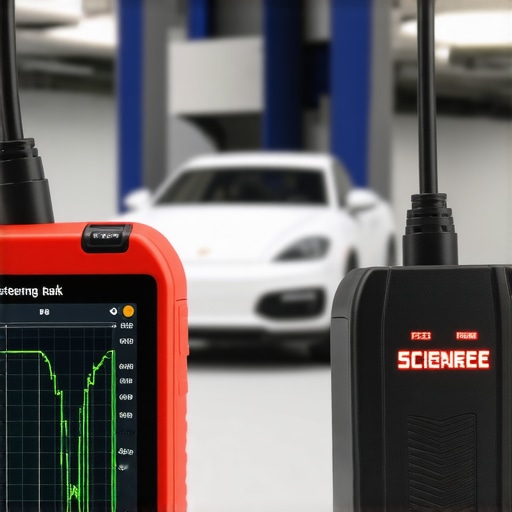Professional Bidirectional Diagnostic Scanner in Use A technician using a professional diagnostic tool to check a vehicle's steering system health.