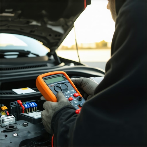 Professional Fuel Pump Electrical Diagnostic Tools Mechanic testing fuel pump current draw with a multimeter and amp clamp