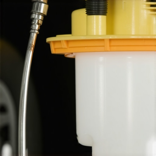 A pressure bleeder tool being used to flush brake fluid from a vehicle master cylinder.