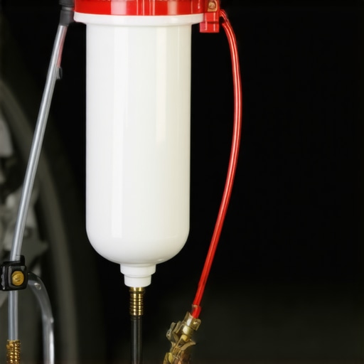 Professional Pressure Brake Bleeding Setup A Motive Power Bleeder used for flushing brake lines on a modern vehicle.