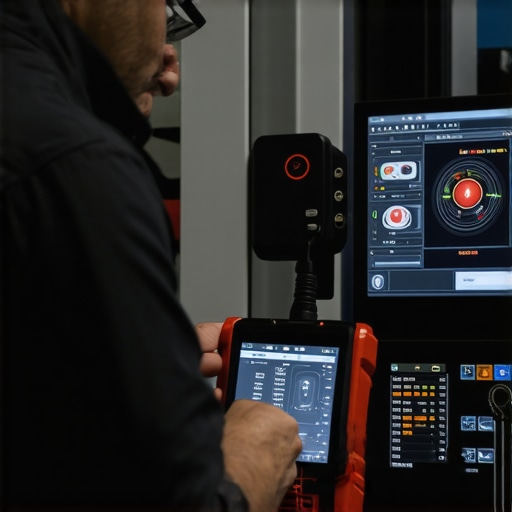 Mechanic using an advanced scanner to diagnose car engine and electrical systems.