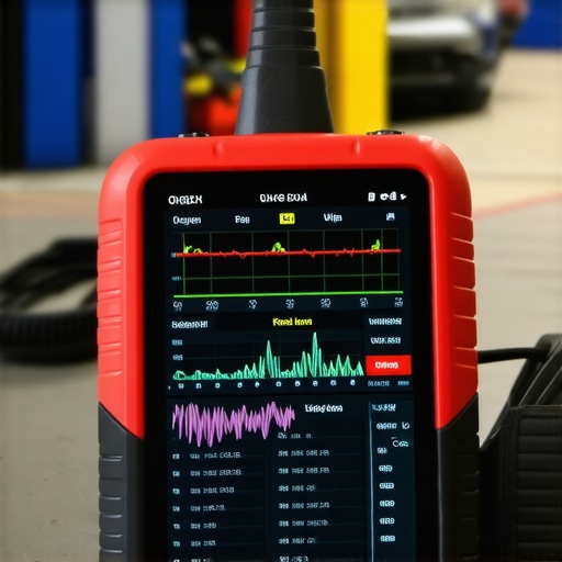 Handheld scan tool displaying live engine data graphs for vehicle diagnostics.
