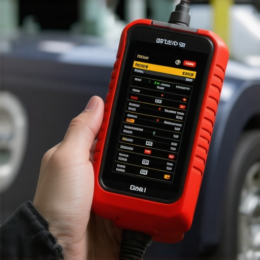 Professional Vehicle Diagnostics Tool Mechanic using a diagnostic scanner to check engine health and sensor data.