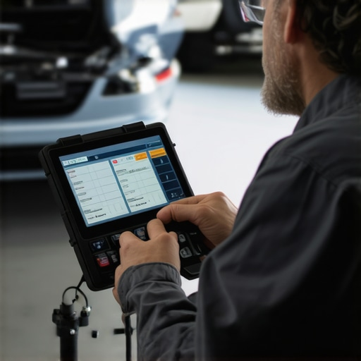 Professional Vehicle Diagnostics and Analysis Mechanic using advanced tools for vehicle diagnostics and suspension troubleshooting