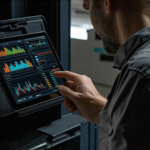 A mechanic analyzing live vehicle data on a diagnostic scanner to identify engine issues.
