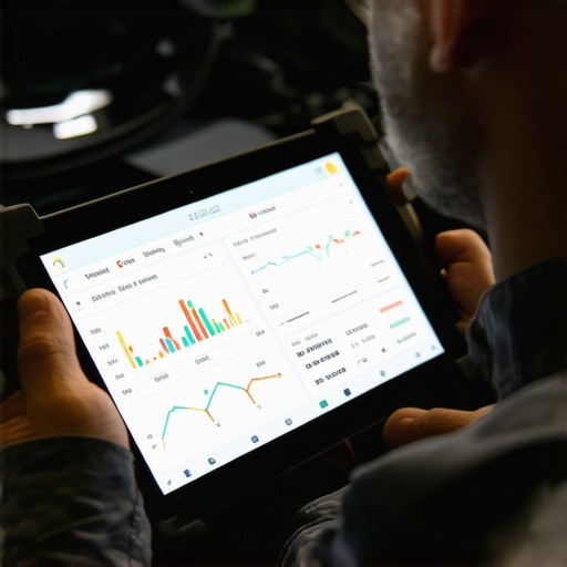 Professional Vehicle Diagnostics in Progress Mechanic using a diagnostic scanner to check engine health