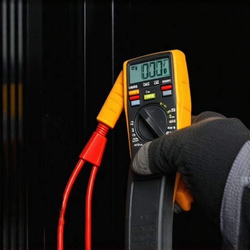 Mechanic using a multimeter to check for voltage drops in a car electrical system.