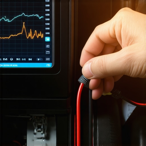 A technician performing electrical diagnostics on a car engine using a multimeter and scanner.