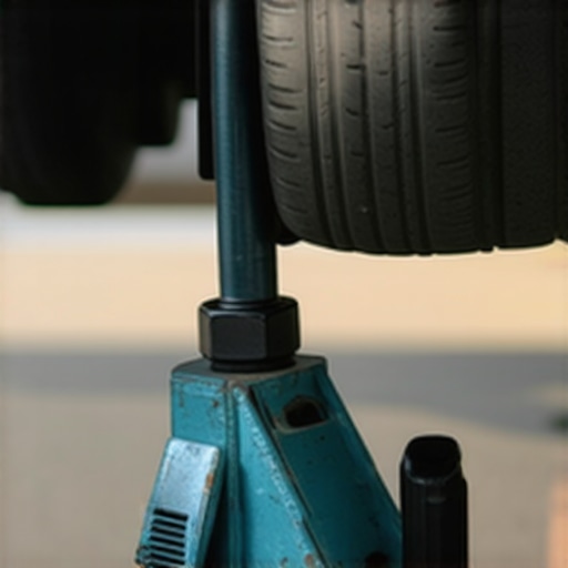 Proper Jack Placement for Ball Joint Testing A floor jack placed under the lower control arm of a car to check for ball joint play.