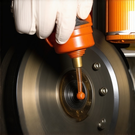 Proper Lubrication of Brake Pad Contact Points Technician applying brake grease to the back of a brake pad to prevent squealing.