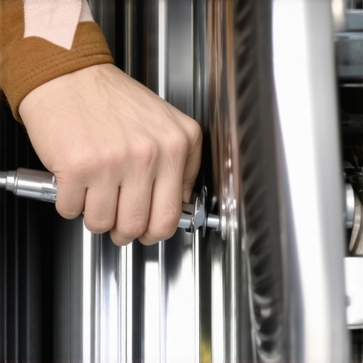 A mechanic carefully using a torque wrench to tighten a lug nut to the manufacturer's specified foot-pounds.