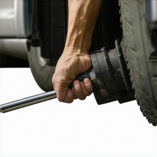 A mechanic correctly tightening suspension bolts with the car's weight on the wheels to prevent bushing damage.