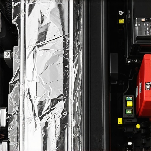 Close-up of engine bay preparation with waterproof coverings on sensitive electrical parts.