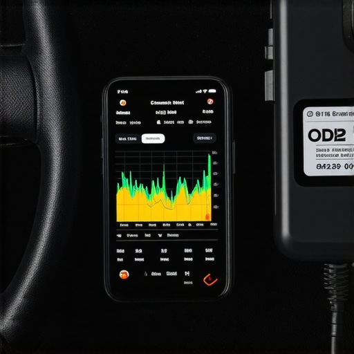 Real-time engine data on a smartphone A person using a smartphone and OBD2 scanner for live vehicle diagnostics