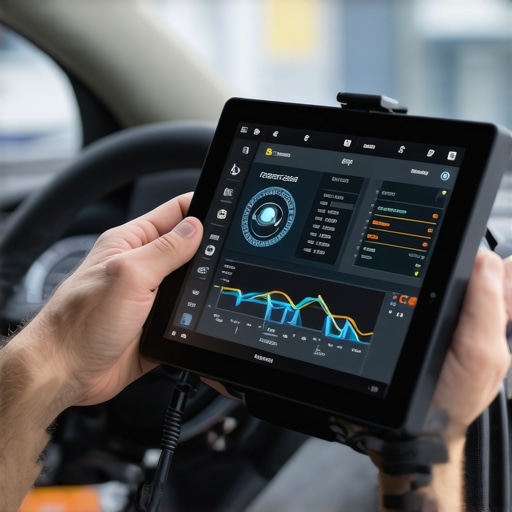 Technician using a digital scan tool for steering angle sensor reset after alignment