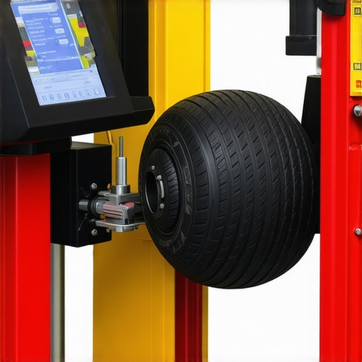 A professional mechanic using a road force tire balancer to identify internal tire defects and vibration issues.