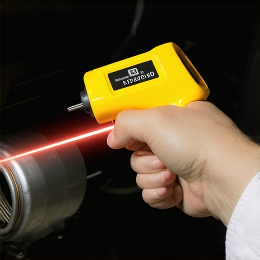 Testing Catalytic Converter Temperature Infrared thermometer testing a car's catalytic converter for clogs.