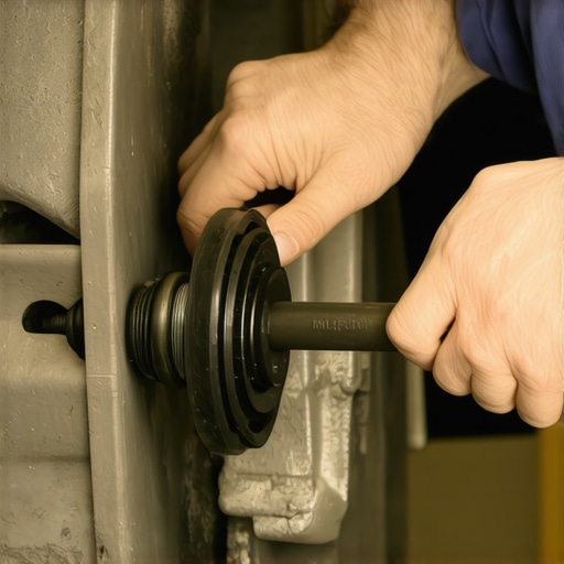 Testing Suspension Bushings with a Pry Bar A mechanic uses a pry bar to check for play in a car's control arm bushing.