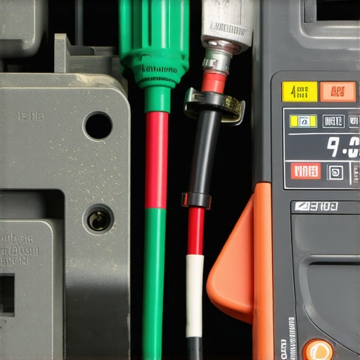 A technician using a multimeter to check for high resistance in a corroded engine ground strap.