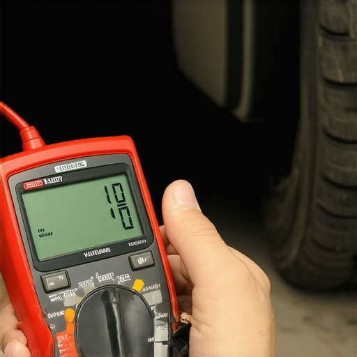 Mechanic performing a voltage drop test on a vehicle ground strap