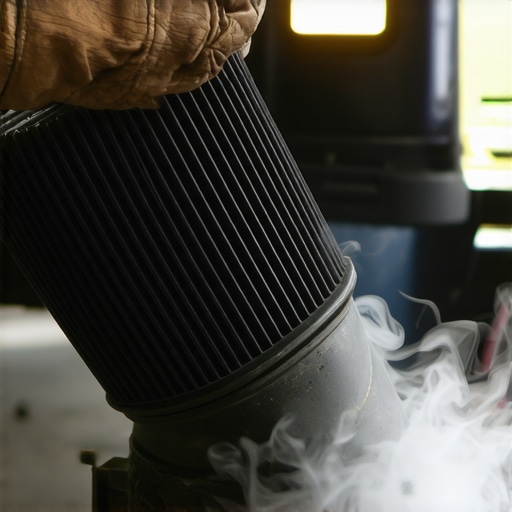 Testing an intake boot for hidden leaks Mechanic stressing a rubber intake hose to show a leak during a smoke test
