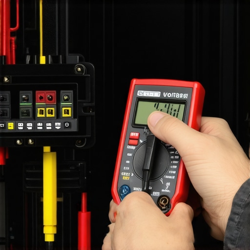 Testing car electrical circuits with a multimeter A mechanic diagnosing an electrical short in a vehicle fuse box using a multimeter.