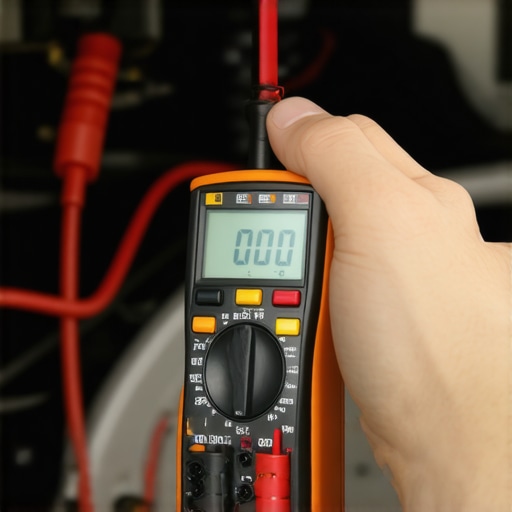 Testing car electronics with a digital multimeter Mechanic using a multimeter to diagnose electrical issues in a vehicle engine