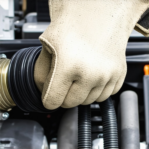Testing radiator hose temperature for thermostat diagnosis Mechanic's hands feeling the upper radiator hose to check for a stuck open thermostat