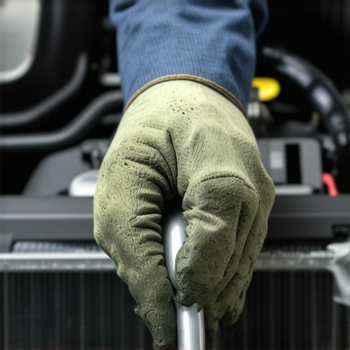Hands checking a car radiator hose to diagnose a stuck thermostat