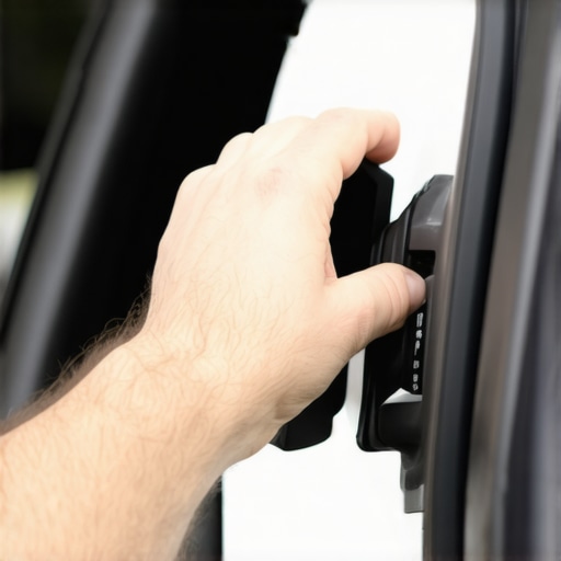The Percussive Maintenance Technique A person hitting a car door panel to fix a stuck window motor.