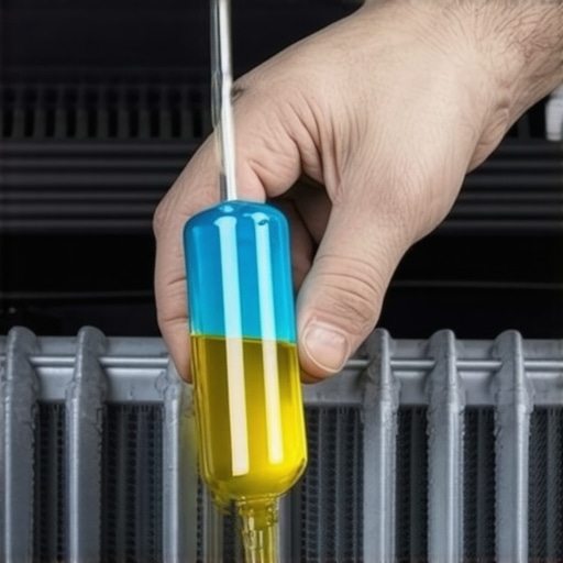 A mechanic performs a chemical block test to check for a blown head gasket.
