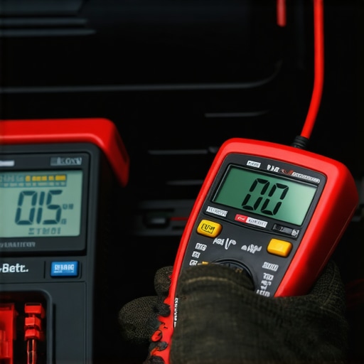 Using a Multimeter for Battery Diagnostics A digital multimeter checking voltage on a car battery under the hood.