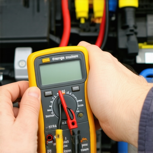 Testing an EVAP purge valve connector with a multimeter.