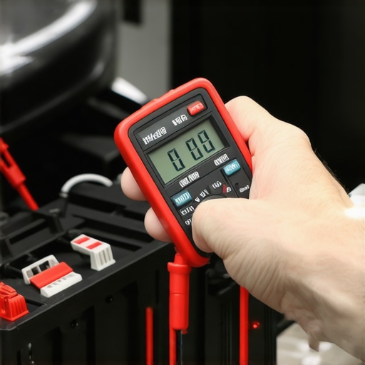 A mechanic uses a digital multimeter to test a car battery's health