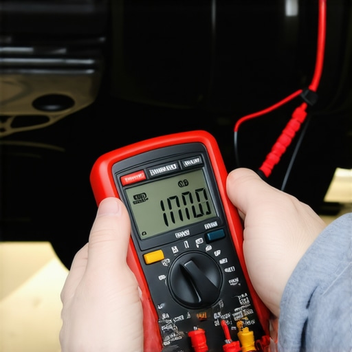 A technician using a digital multimeter to diagnose electrical issues in a car fuse box.