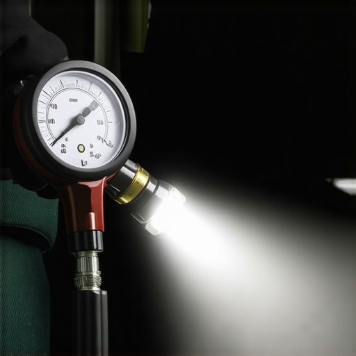 Using a Pressure Tester for Coolant Leaks Cooling system pressure tester gauge showing PSI levels on a vehicle engine.