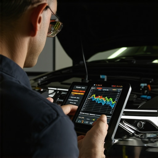 Using a Professional Diagnostic Scan Tool Mechanic checking live engine data with an OBD-II scanner