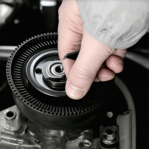 Using a Serpentine Belt Tool for Maintenance A mechanic uses a specialized tool to check the tensioner on a car engine to prevent steering failure.
