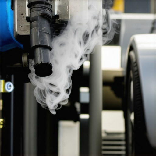 Technician using a smoke machine to find a whistling vacuum leak in a car engine