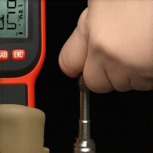 Digital torque wrench measuring tie rod nut tightness on a car suspension