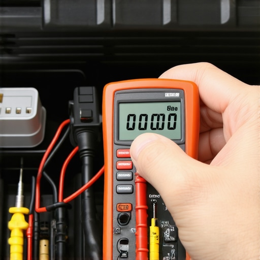 Using a multimeter for advanced car diagnostics Hands using a multimeter to test automotive electrical circuits