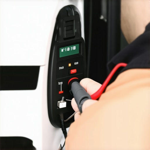 Using a multimeter to diagnose power mirror electrical issues Close-up of multimeter probes testing car side mirror wiring for 12V power