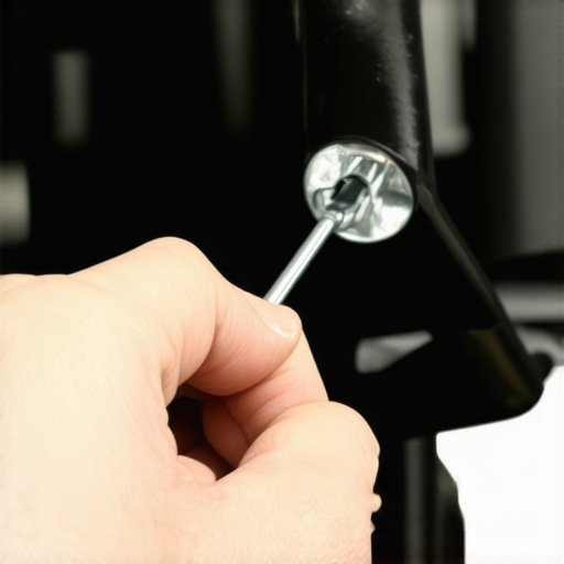 Using a screwdriver to release a lift support clip Close up of a flathead screwdriver prying a metal clip on a car trunk shock absorber