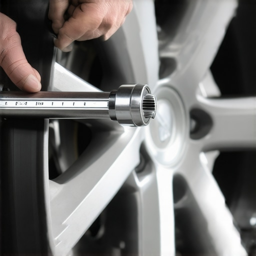 Using a torque wrench for precise wheel tightening Mechanic tightening lug nuts with a torque wrench to prevent brake rotor warping