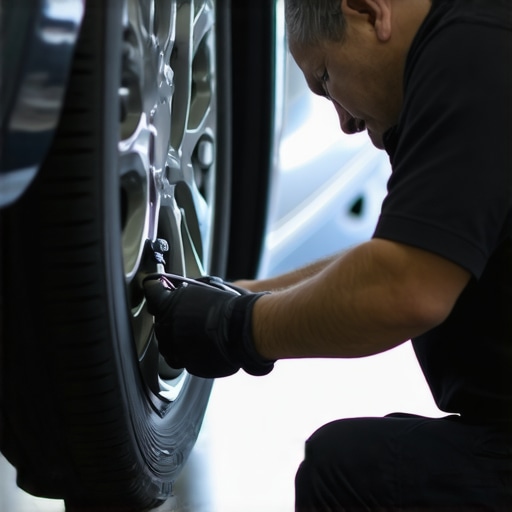 Using an Automotive Stethoscope for Wheel Bearing Diagnosis Mechanic using a stethoscope to listen to a wheel hub for mechanical failure