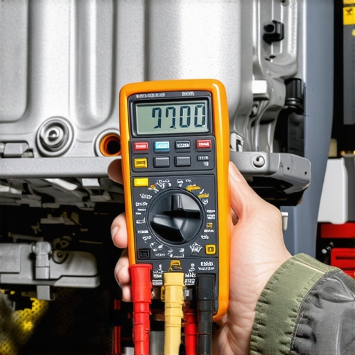 Mechanic testing a new car part with a multimeter