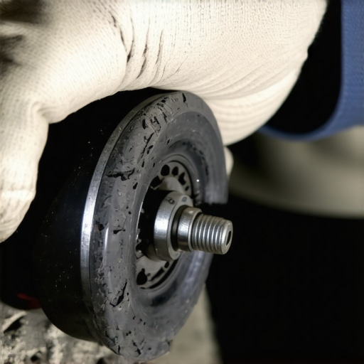 Worn engine mount inspection Close up of a cracked rubber engine mount causing vehicle pull during acceleration.